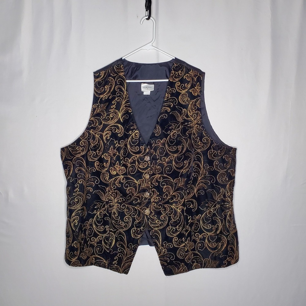 Adrian Jordan Velvet Paisley Gold Button Vest Women 3X 26/28 90s Romantic Fairy